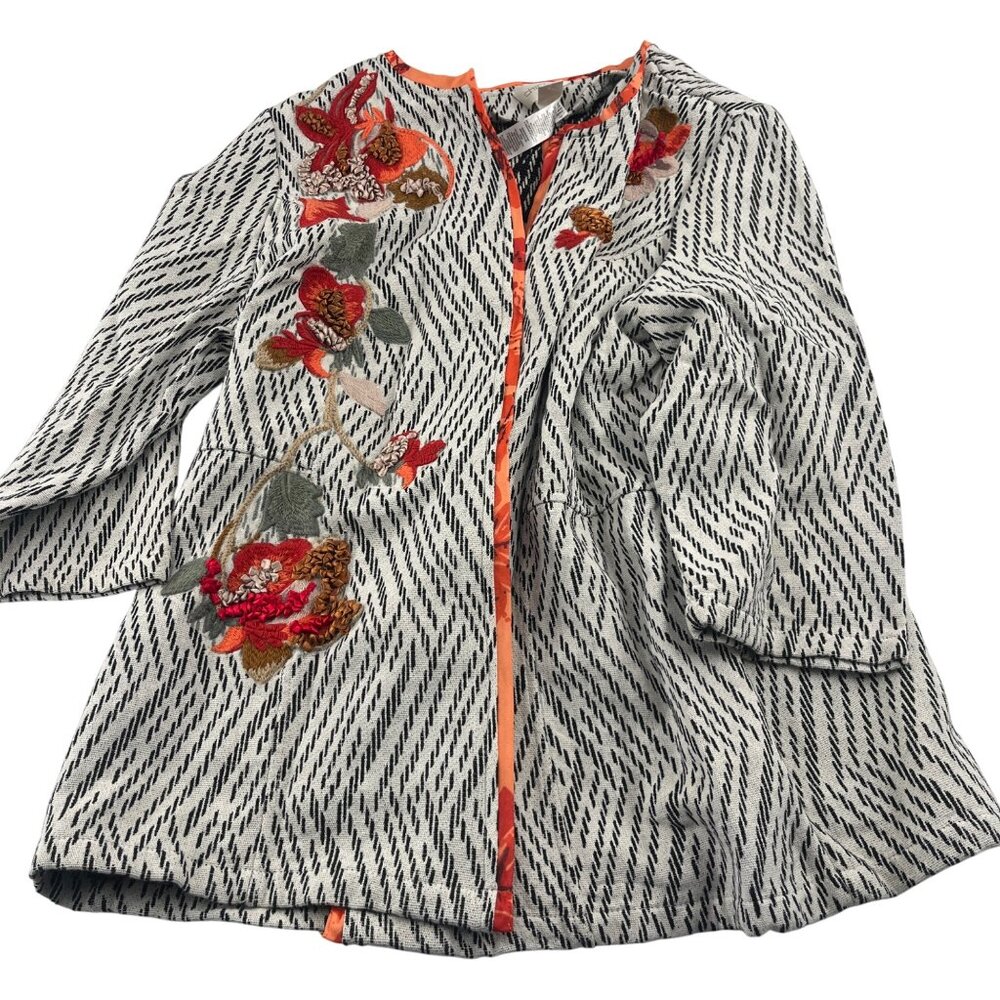Chico's Embroidered Artisan‎ Applique Jacket Size 2 Large Soft